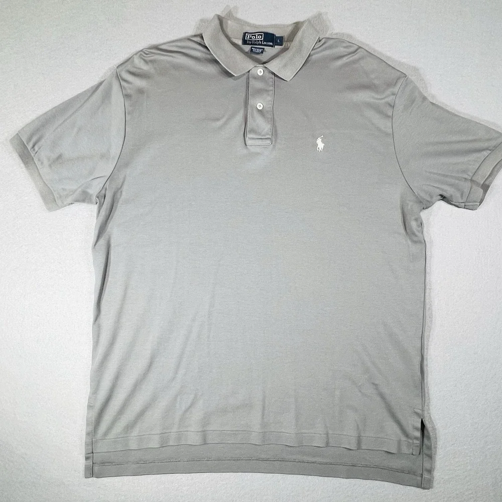 Polo Ralph Lauren Mens Large Gray Classic Fit Cotton Short Sleeve Polo Shirt